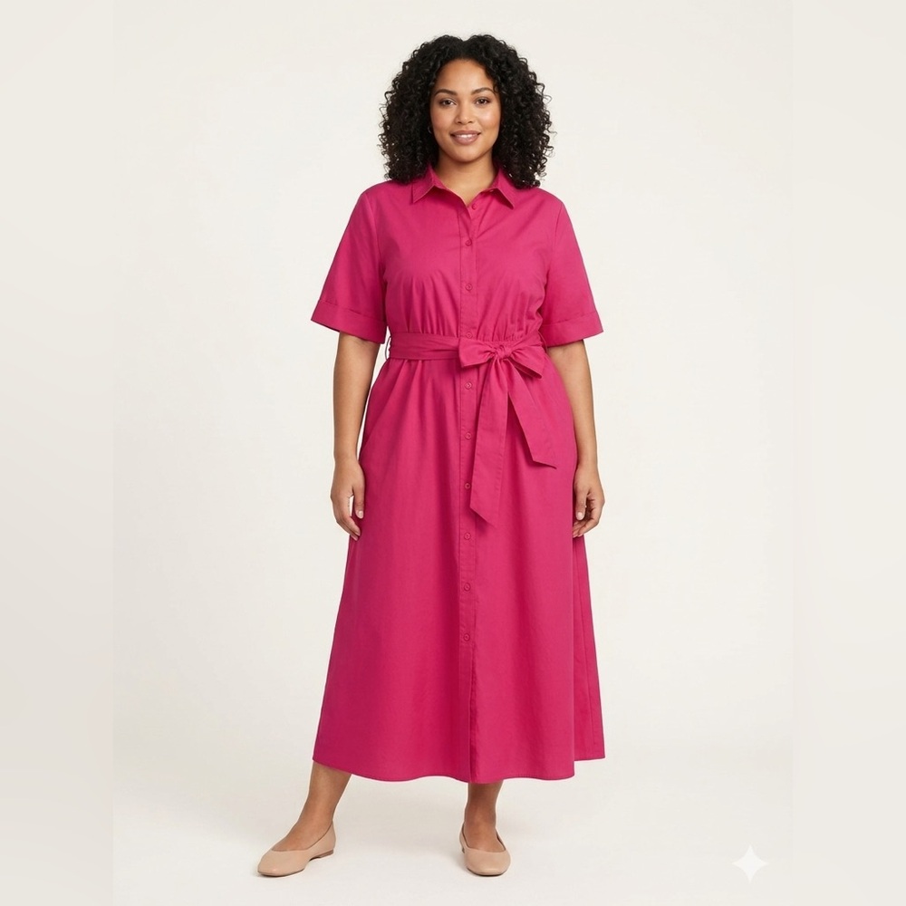 NWT J Crew Woman’s Hot Pink T-shirt Button Maxi Dress With Pockets Size 16